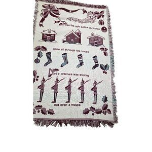 Vintage Christmas-Themed Woven Cotton Throw Blanket 47" X 70" Made In Spain